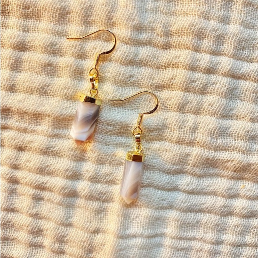 Gold-Tone White Agate Drop Earrings